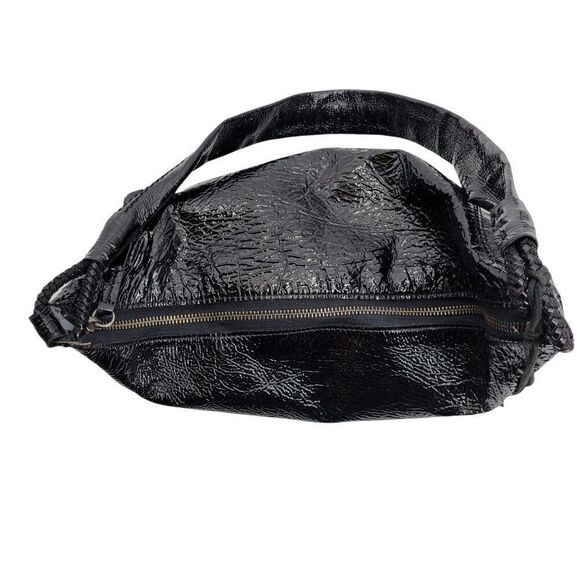 The Sak Retro Alternative Grunge Shiny Textured Leather Satchel Shoulder Bag Blk - Picture 12 of 13